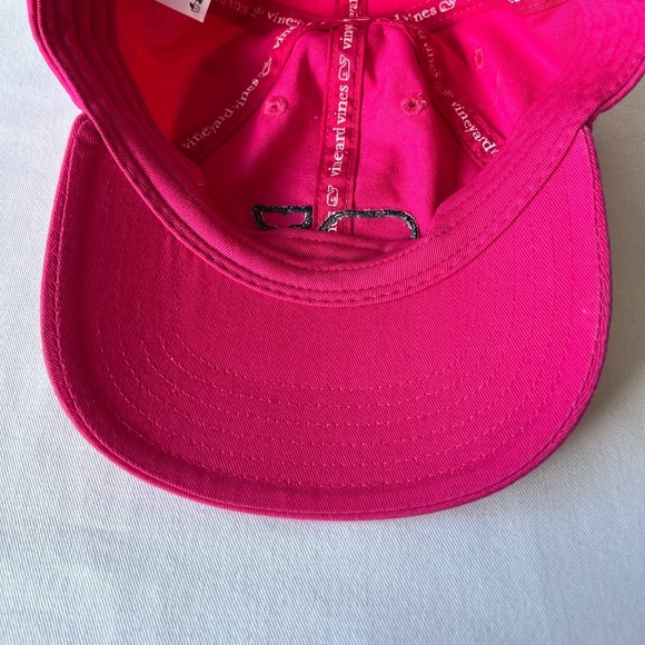 Vineyard Vines cotton bright pink large check whale baseball style 6 panel hat - Picture 4 of 5